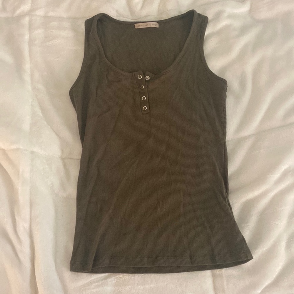 Army Green Y2K Style Tank Top with Buttons